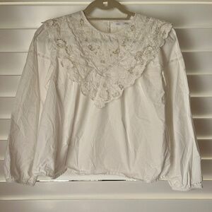 White Zara Lace Blouse Long Sleeve